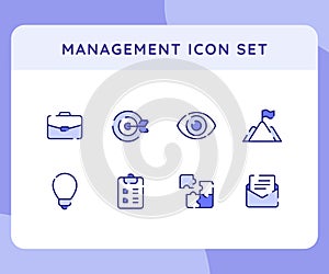 management icon icons set collection collections package target briefcase vision flag puzzle bulb white isolated background with