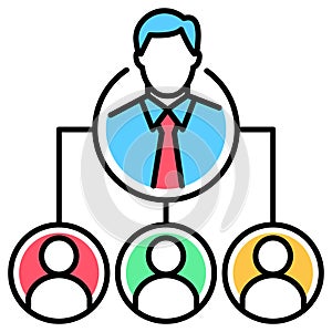 Management icon. Line, glyph and filled outline colorful version, organizational hierarchical scheme outline and filled vector
