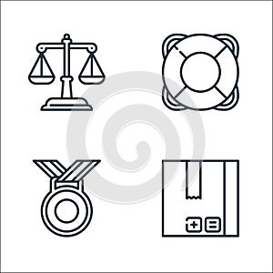 Management line icons. linear set. quality vector line set such as box, medal, lifesaver