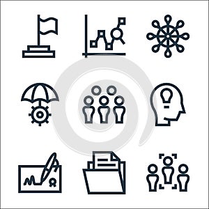 Management line icons. linear set. quality vector line set such as choice, folder, agreement, creative, meeting, risk, steering