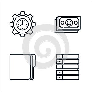 Management line icons. linear set. quality vector line set such as database, project, money