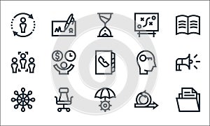 Management line icons. linear set. quality vector line set such as folder, risk, steering wheel, agile, office chair, choice, key
