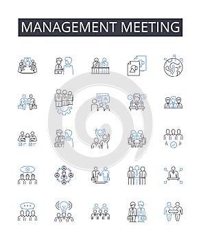 Management meeting line icons collection. Executive gathering, Gathering of leaders, Administrative assembly, Team