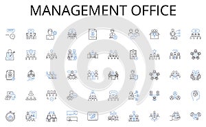Management office line icons collection. Guitar, Strings, Soundhole, Pickup, Luthier, Fretboard, Resonator vector and