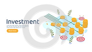 management or return on investment concept. online business strategic for financial analysis. isometric design vector illustration