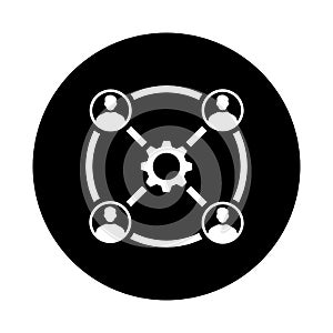 Management, solution, teamwork icon. Black vector sketch