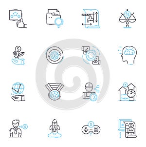 Management style linear icons set. Autocratic, Bureaucratic, Collaborative, Commanding, Competitive, Consensual