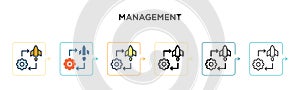 Management vector icon in 6 different modern styles. Black, two colored management icons designed in filled, outline, line and