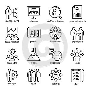 Management vector linear or outline isolated icons set