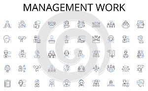 Management work line icons collection. Servant, Transformational, Situational, Charismatic, Transactional, Authentic