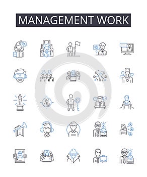 Management work line icons collection. Security, Protection, Encryption, Firewall, Malware, Virus, Hackers vector and photo