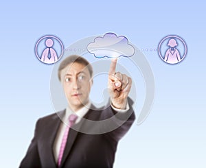 Manager Contacting Female And Male Peer Via Cloud