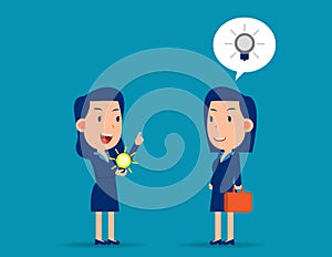 Manager give new idea for colleague. Business creativity concept. Flat cartoon vector style