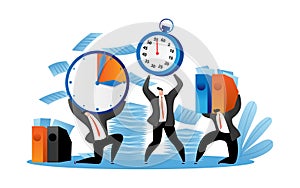 Manager hold deadline clock concept, vector illustration. Business people employee character work for time management