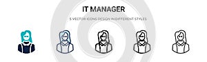 It manager icon in filled, thin line, outline and stroke style. Vector illustration of two colored and black it manager vector