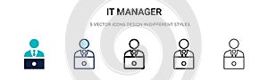 It manager icon in filled, thin line, outline and stroke style. Vector illustration of two colored and black it manager vector