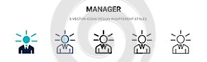 Manager icon in filled, thin line, outline and stroke style. Vector illustration of two colored and black manager vector icons