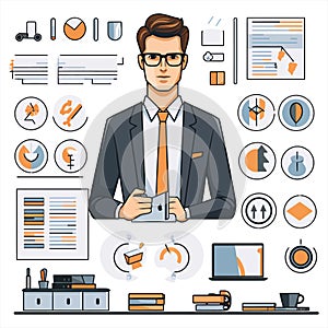 Manager icon, set of manager bundle isolated on white background. Vector illustration.