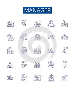 Manager line icons signs set. Design collection of Manager, Supervisor, Director, Coordinator, Leader, Administrator