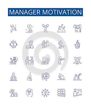 Manager motivation line icons signs set. Design collection of Motivation, Management, Lead, Engage, Drive, Strategy