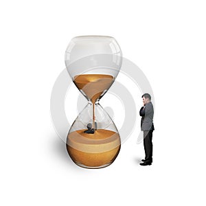 Manager oversee employee flooded in hourglass isolated on white