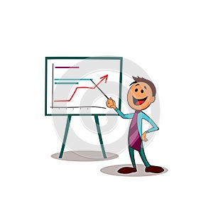 Manager presenting growth of business on paperboard. One of a series of similar images.