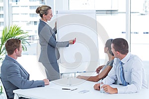 Manager presenting whiteboard to his colleagues