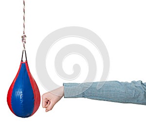 Manager punches punching bag isolated