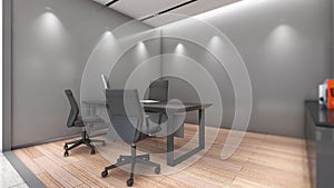 Manager room ,Company executive office Wooden floor, white walls and executive desk.,3d rendering