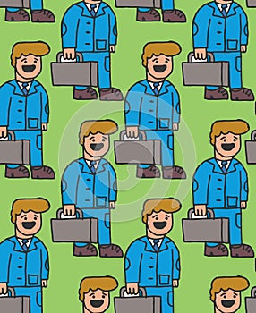 Manager seamless pattern. Guy in suit goes to work ornament