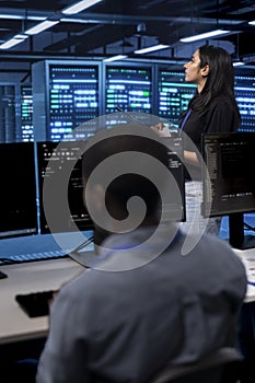 Manager in server hub using computer to find firewall misconfigurations