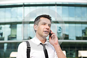 Manager speak on phone across office