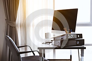 Manager Table with Desktop Computer and Business Notes