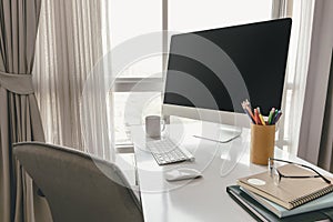Manager Table with Desktop Computer and Business Notes
