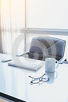 Manager Table with Desktop Computer and eye glasses