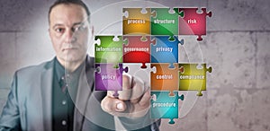 Manager Touching Information Piece In Puzzle