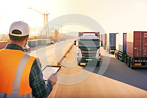 Manager using tablet online tracking control delivery distribution