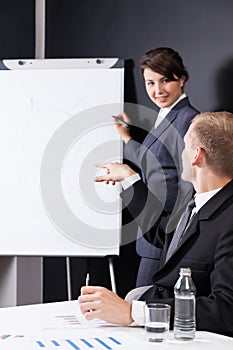 Manager writing on paper board