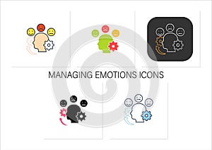 Managing emotions icons set