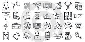 Managing skills employee icons set, outline style