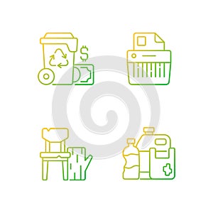 Managing waste gradient linear vector icons set