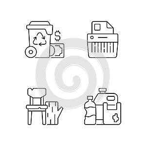 Managing waste linear icons set