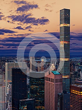 Manahattan New York City Skyline dusk skyscrapers and tower