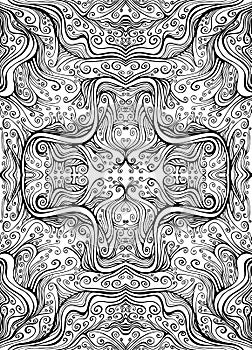 Manala Flower abstract elegant Coloring page with amezing curly waves pattern, maze of ornaments.