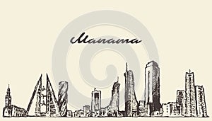 Manama skyline Bahrain vector drawn sketch
