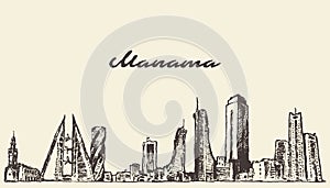 Manama skyline Bahrain vector drawn sketch photo