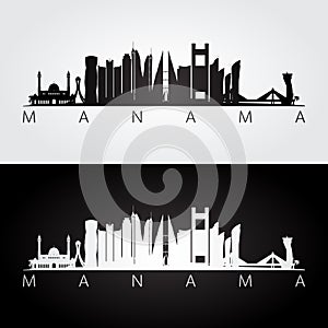 Manama skyline and landmarks silhouette