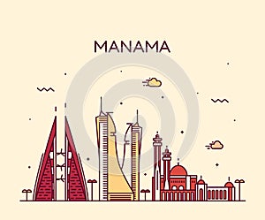 Manama skyline silhouette vector linear style