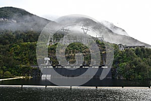 Manapouri Power Station on the western arm of Lake Manapouri, New Zealand