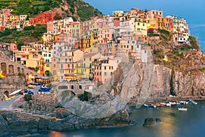 Manarola in the evening, Cinque Terre, Liguria, Italy photo